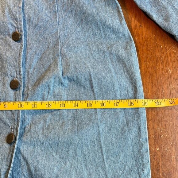 Vintage 90s Full Button Denim Sheath Dress Womens M Square Neck Boho Mom USA - Picture 12 of 13